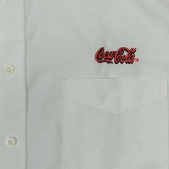 Coca Cola White Cotton Oxford Button Down Short Sleeve Uniform Shirt, Men's 16.5 - Picture 3 of 10